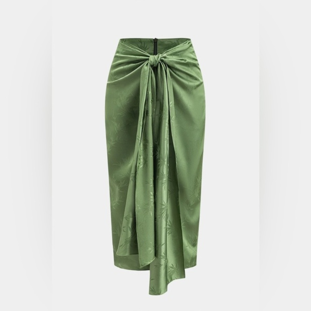 Micas Jacquard Ruched Tie Front Split Skirt L CC11-4